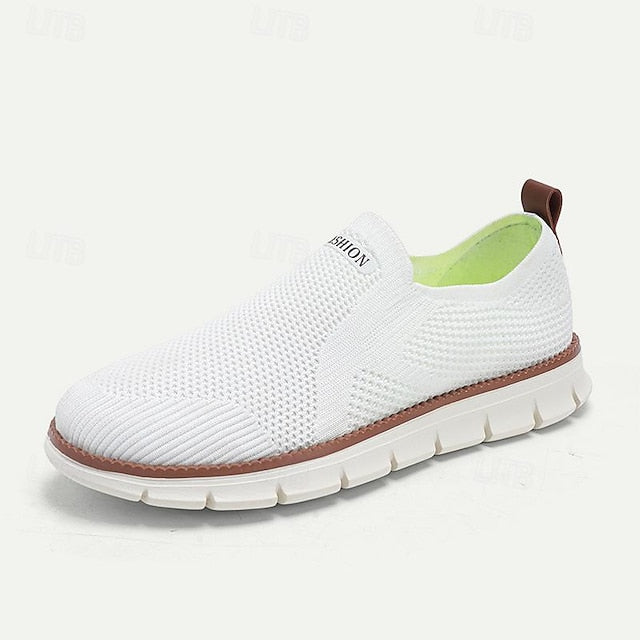 Knit Breathable Sneakers White Slip-On Men's with