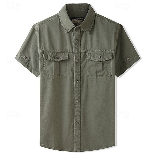 Shirt Cargo Up Button Men's Summer Casual