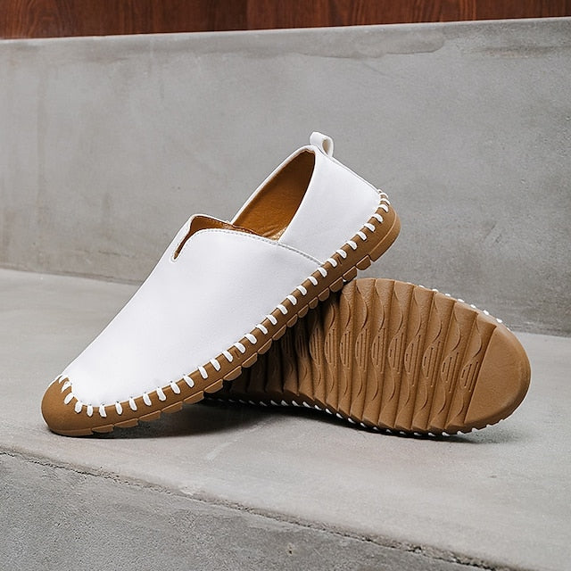 White Faux with Slip-On Casual Men's – Sneakers Leather