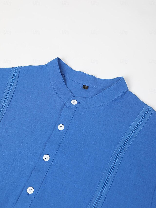 Men's Linen Shirt Guayabera Band Collar