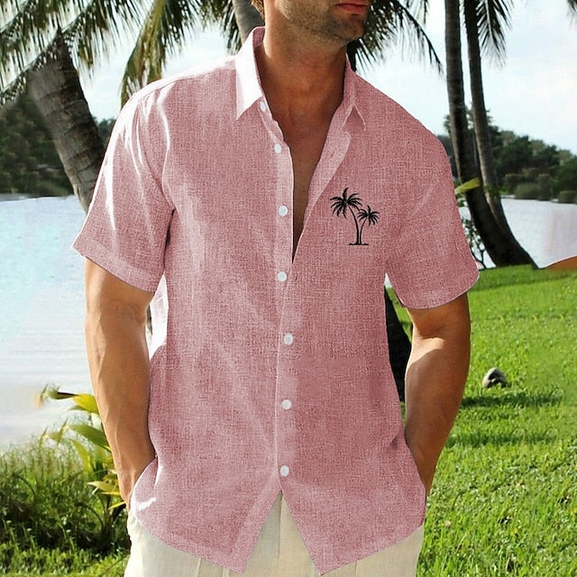 Up Short Shirt Men's Button Tree Coconut Linen