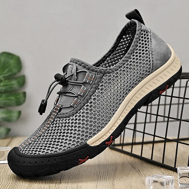 Men’s Shoes Outdoor Lace Walking Breathable with Elastic Mesh