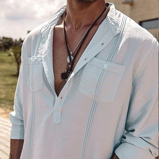Men's Shirt Beach Button Up Wear Summer Linen