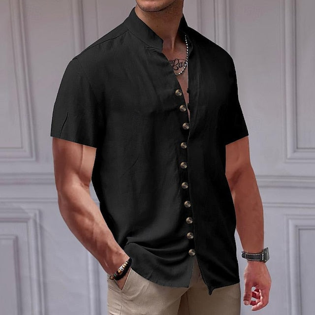 Mandarin Chinese Linen Men's Collar Shirt