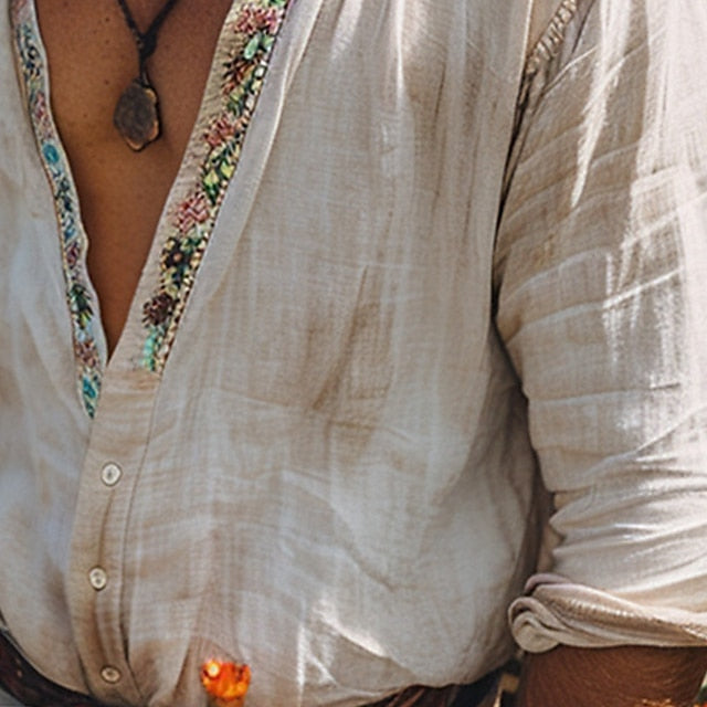 Men's Casual Button Cotton Linen Up Shirt