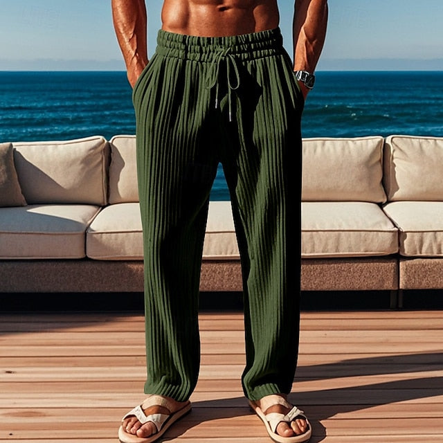 Pocket Trousers Drawstring Men's Elastic Pants Casual Waist