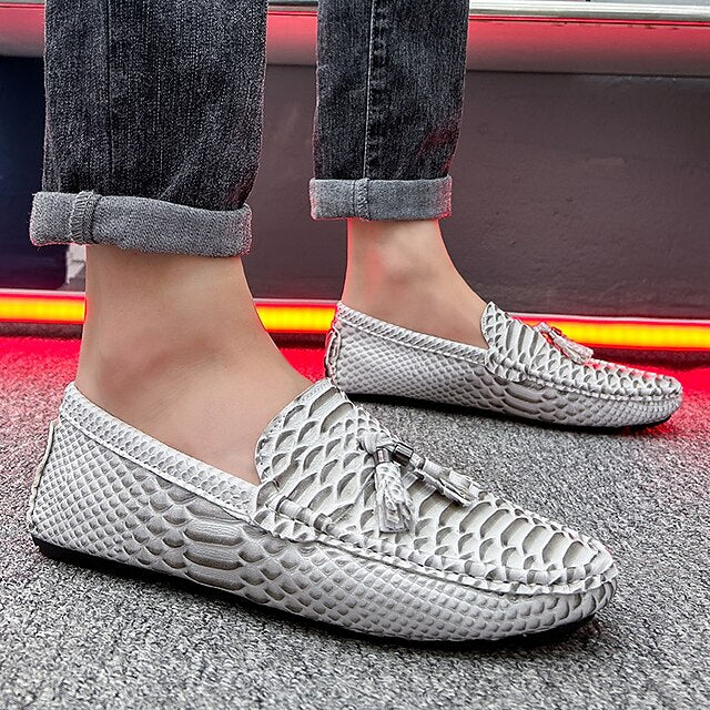 – Printed Loafers Casual White Men's Lightweight Slip-On