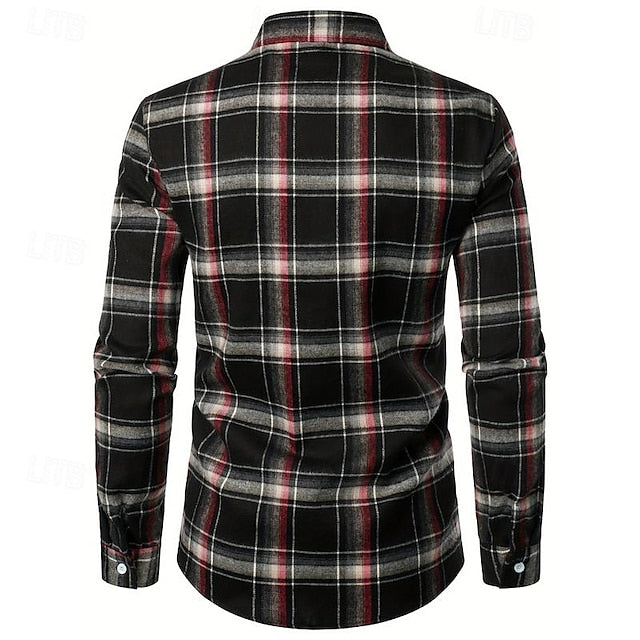 Shirt Wedding Dress Party Men's Up Plaid Button