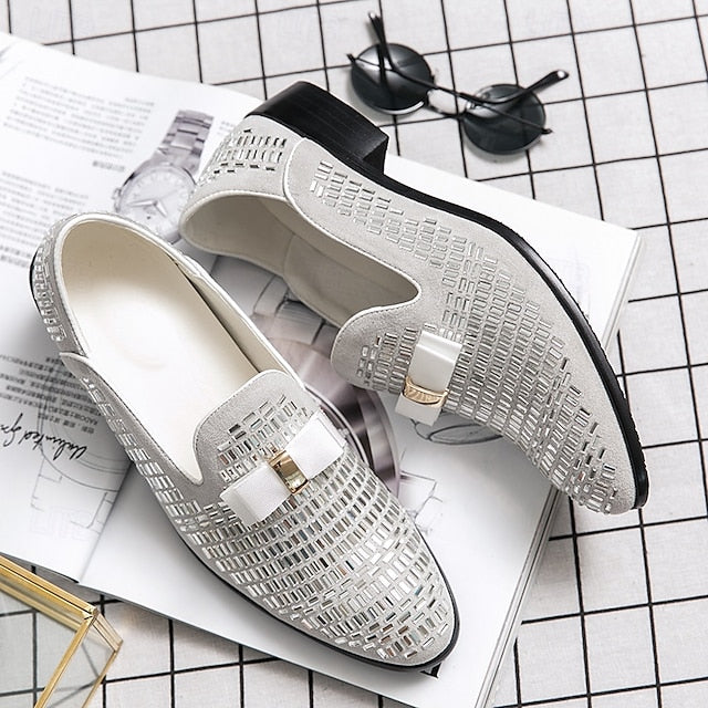 Men's Loafers – Silver Strap Elegant Monk Prom Woven and
