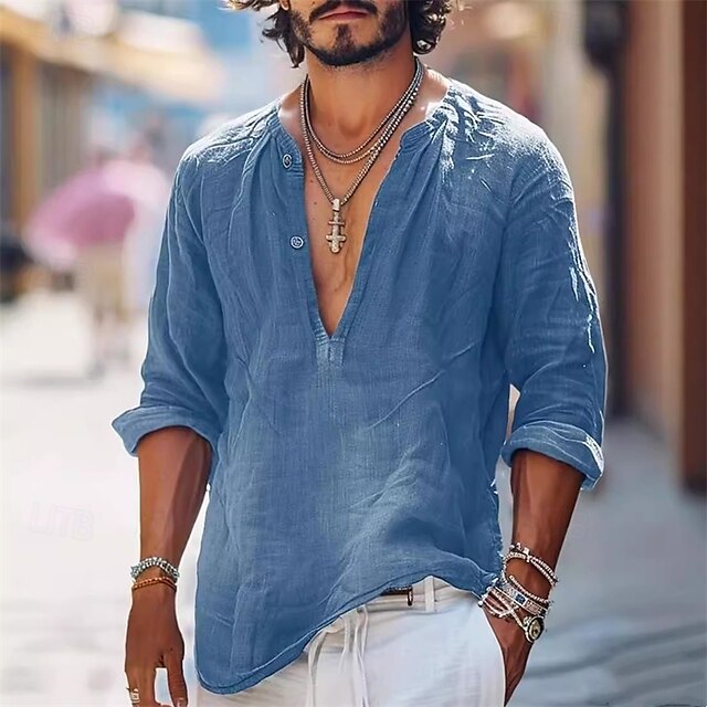 Casual Men's Beach Summer Shirt Popover