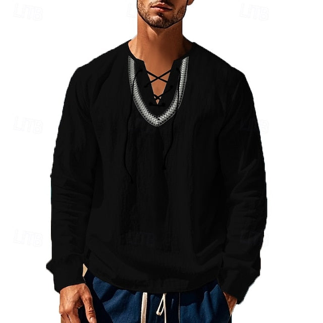 Linen Block Casual Men's Color Hawaiian Shirt