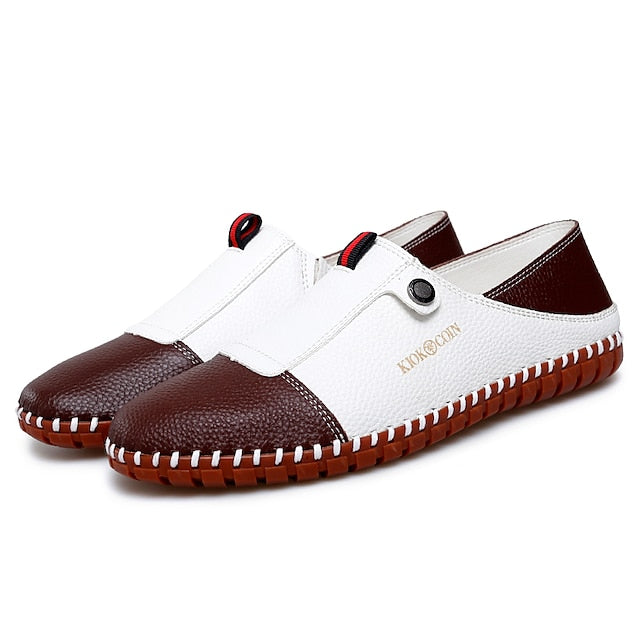 – Men's Leather Driving Loafers Slip-On Casual Two-Tone