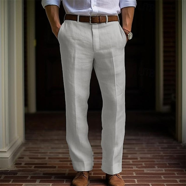 Pants Men's Buttons Pants Linen Dress Summer Pants Trousers