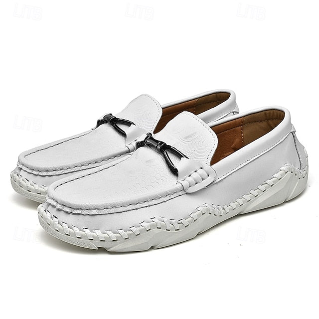 Faux - with Leather Detail Men's White Moccasins Tassel