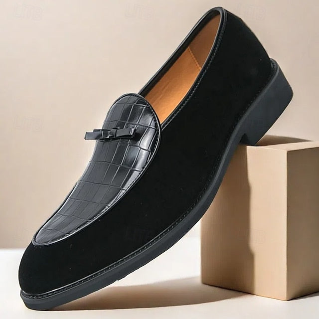 Brown Faux Men's Suede and Pattern Crocodile with Loafers
