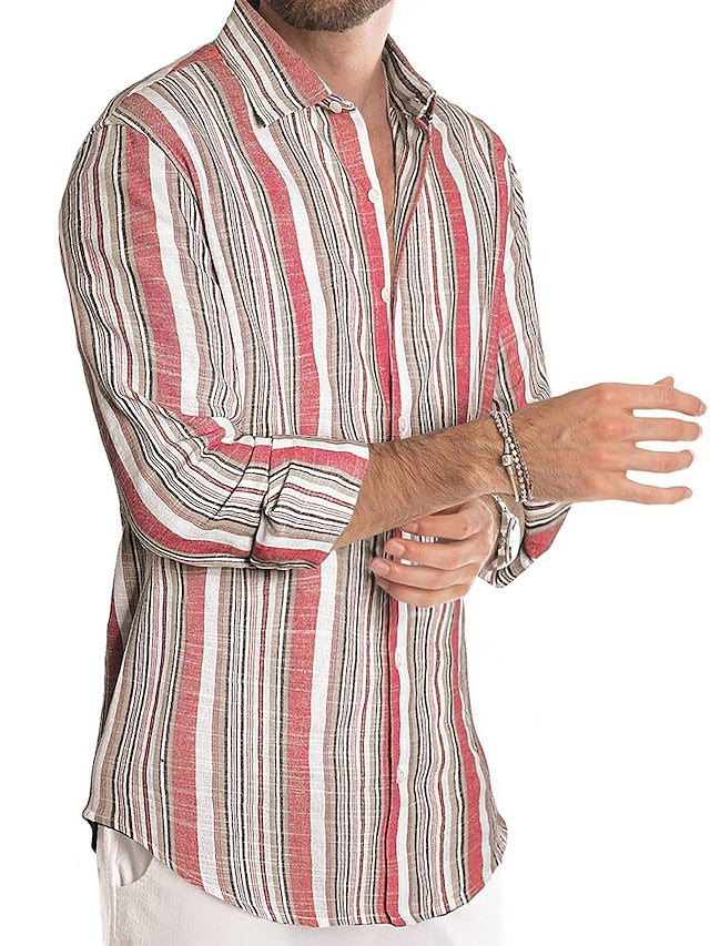 Striped Button Shirt Casual Shirts Men's Up