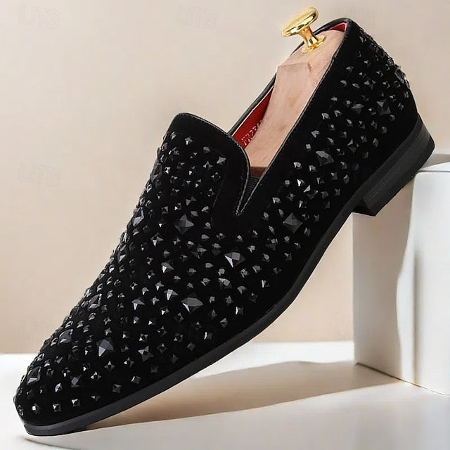 Loafers – Gothic and Prom Velvet Men's Studded Black