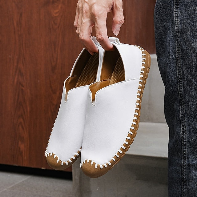 White Faux with Slip-On Casual Men's – Sneakers Leather