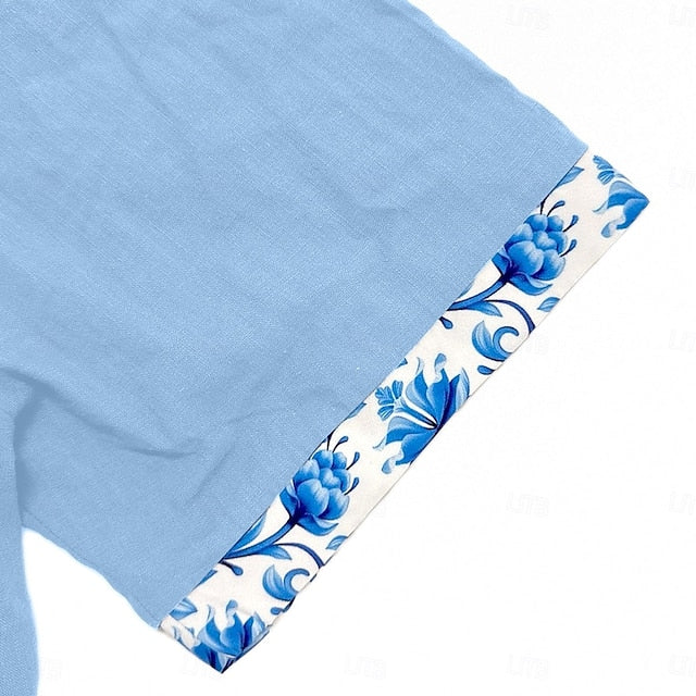 Up Linen Button Men's Beach Shirt Summer