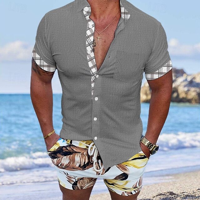 Button Men's Up Beach Casual Shirt Summer