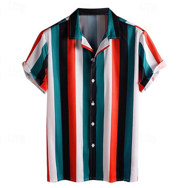 Summer Casual Men's Bowling Button Shirt Up