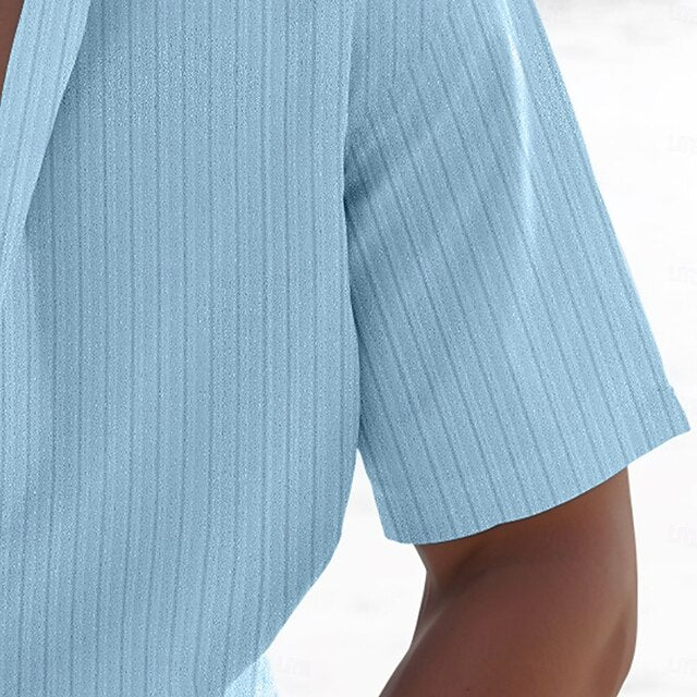Stripe Wear Beach Men's Linen Shirt Summer