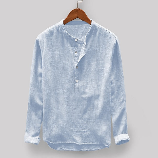 Summer Linen Men's Collar Band Shirt