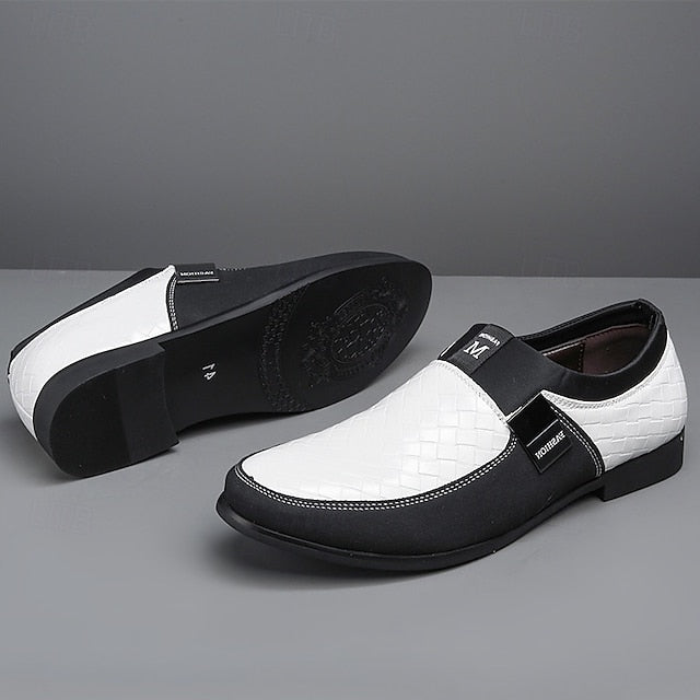 Men's Slip-On Leather Embossed Loafers with Faux Brown