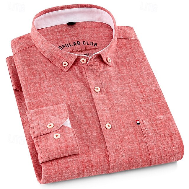 Shirt Button Linen Men's Casual Plain Up