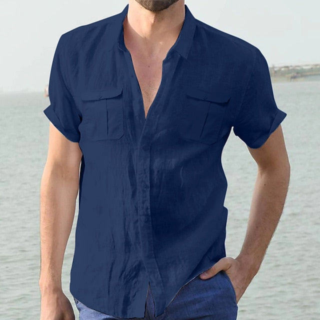 Vacation Shirt Color Men's Solid Beach Summer