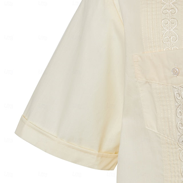 Black Guayabera Yellow White Men's Shirt Light