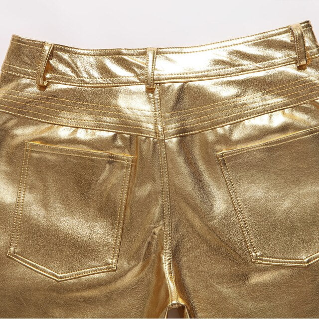 Faux Straight Solid Pants Leather Leg Men's Trousers Skinny
