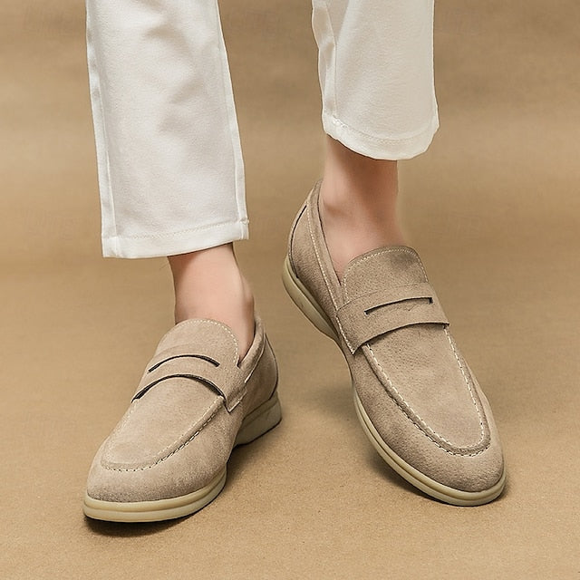 Loafers Slip-On Men's Comfortable Beige – Casual Suede