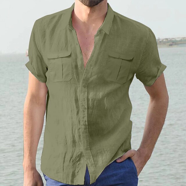 Vacation Shirt Color Men's Solid Beach Summer