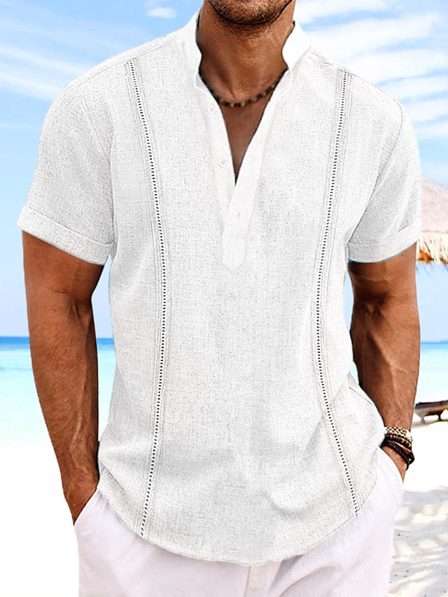 Men's Linen Shirt Guayabera Band Collar