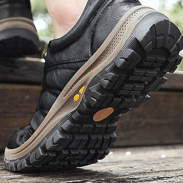 Faux Shoes Men's with Casual Hiking Non-Slip Leather Brown