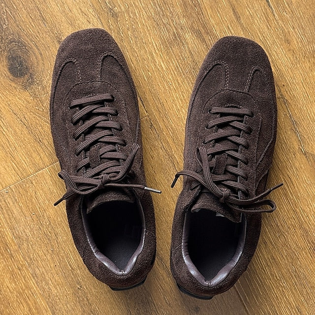 Men's with Rubber White Brown Sneakers Sole Suede Dark
