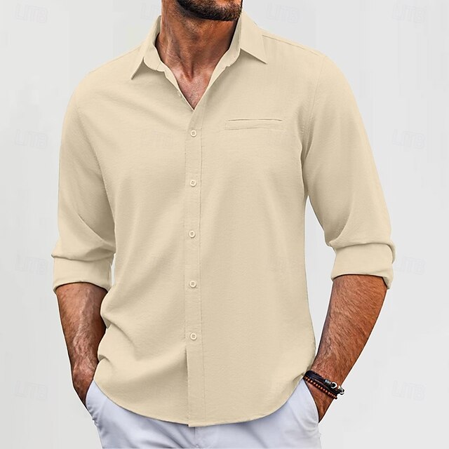 Linen Shirt Cotton Men's Green White Plain Black Vacation