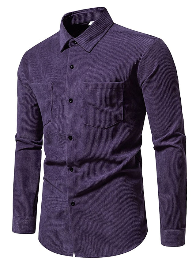 Men's Shirt Yellow Pink Black Corduroy Casual