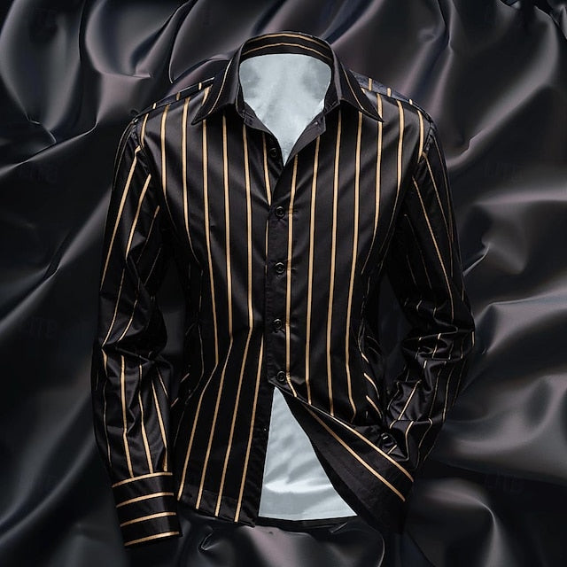 Men's Button Shirt Casual Satin Striped