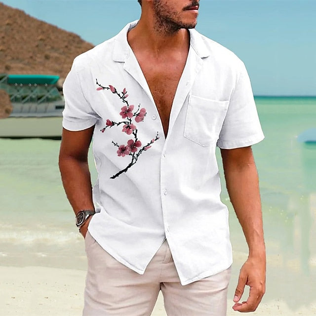 Men's White Cotton Linen Summer Shirt