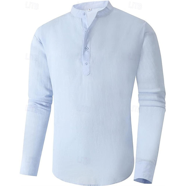 Shirt Men's Popover Collar Linen Band