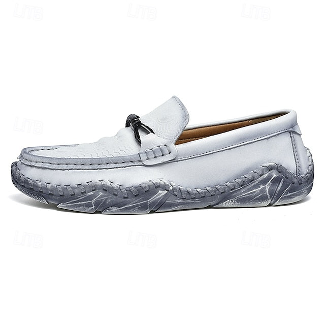 Faux - with Leather Detail Men's White Moccasins Tassel