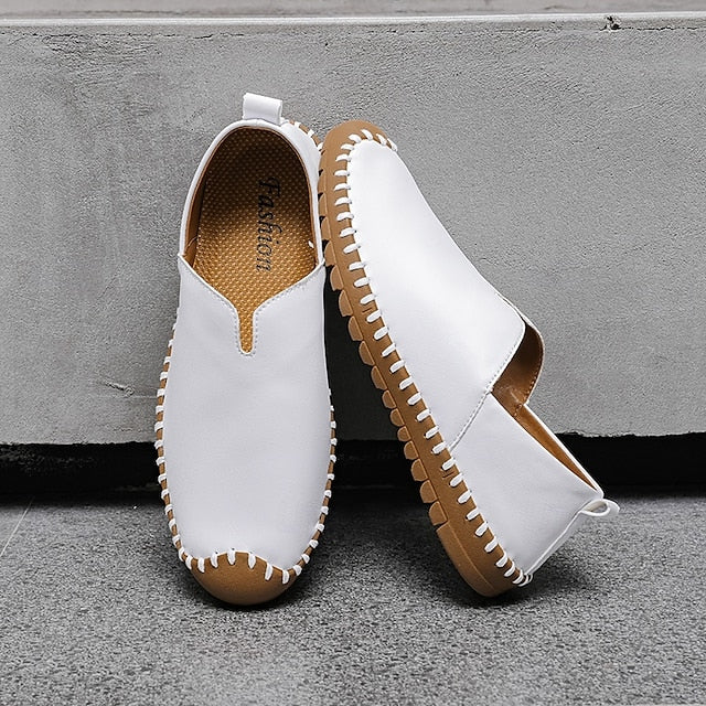 White Faux with Slip-On Casual Men's – Sneakers Leather