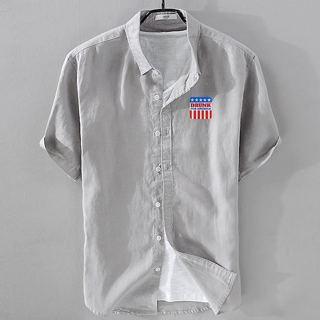 Shirt Cotton Casual Men's Up Button Linen