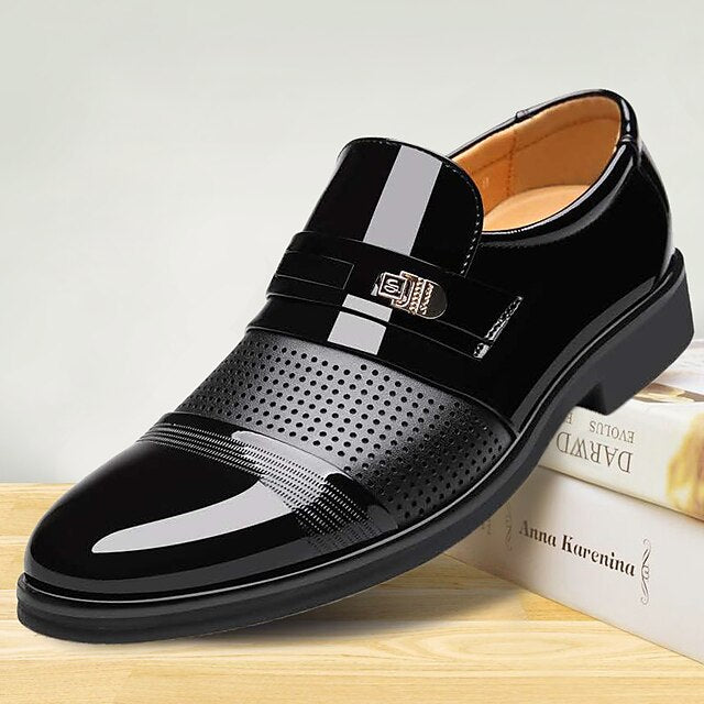 Brown Faux with Men's Patent Dress Loafers Leather