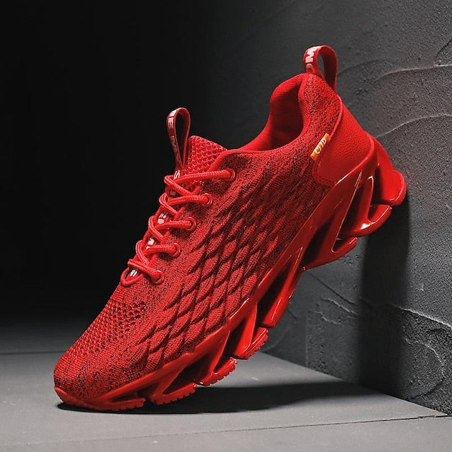 Men's Red with Blade Sole Breathable Sneakers - Running