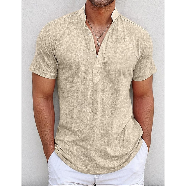 Linen Shirt Popover Collar Band Men's
