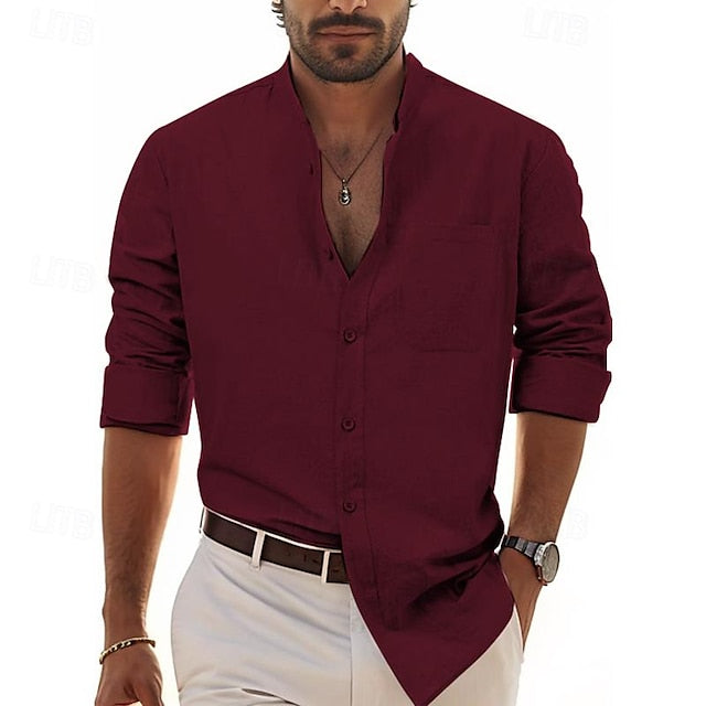 White Men's Chinese Cotton Linen Shirt