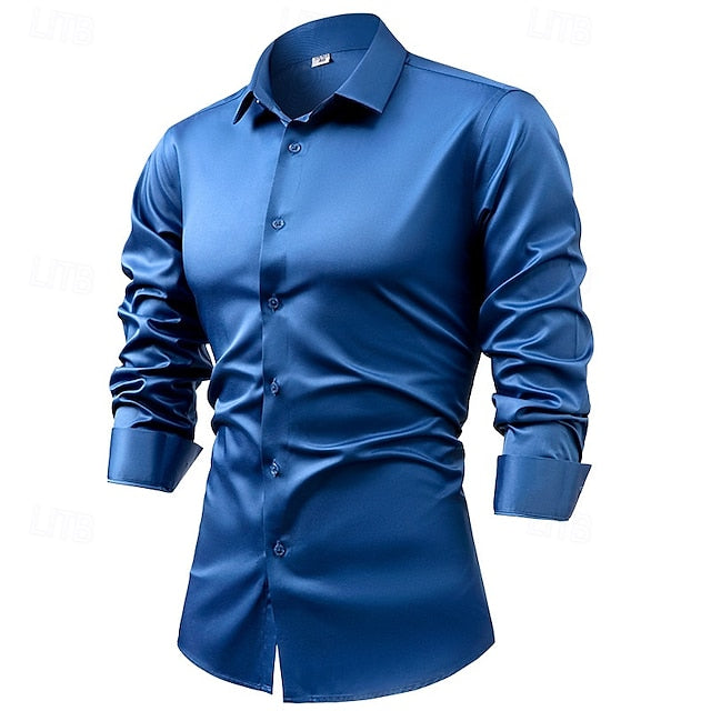 Satin Plain Men's Casual Up Shirt Button